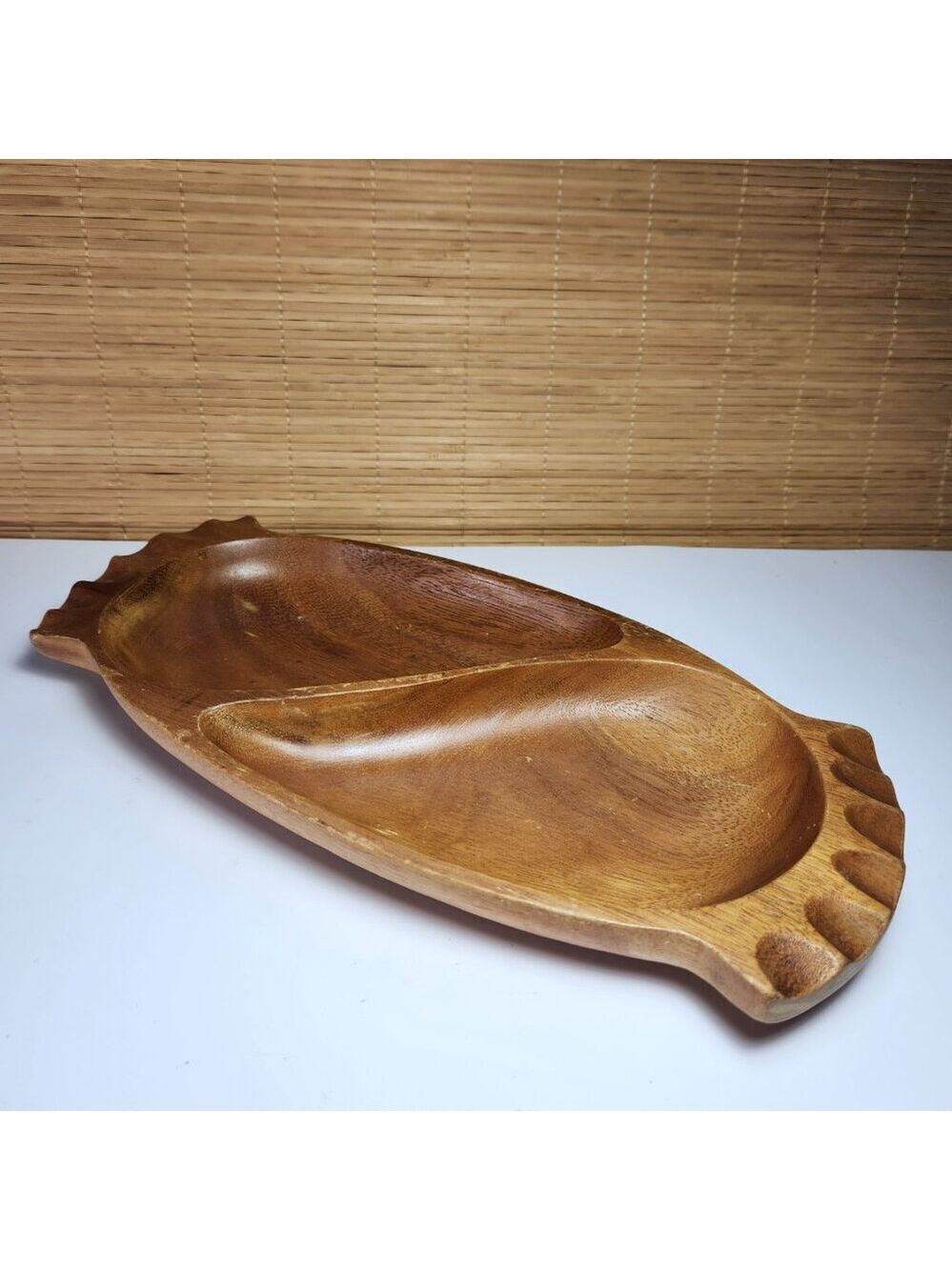 Monkey-Pod Wood Divided Serving Dish Tray Handcrafted Genuine Vintage Leilani